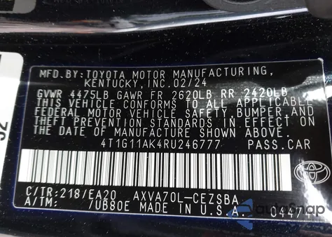 2024 Toyota Camry Se z USA, uszkodzony, nr VIN 4T1G11AK4RU246777